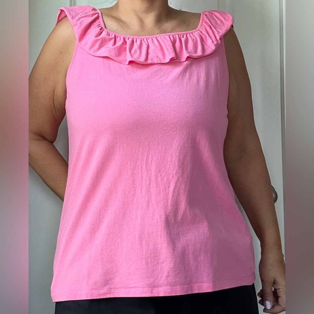 Talbots Pink Ruffle Neck Tank Top